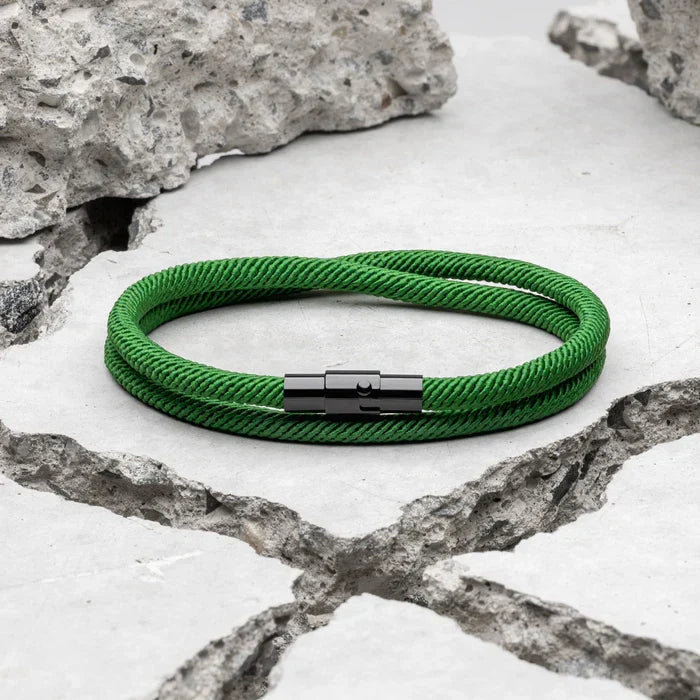 Poedagar Karagöl Minimalist Erkek Bileklik – Yeşil Halat, Çelik Kilit – 1. görsel